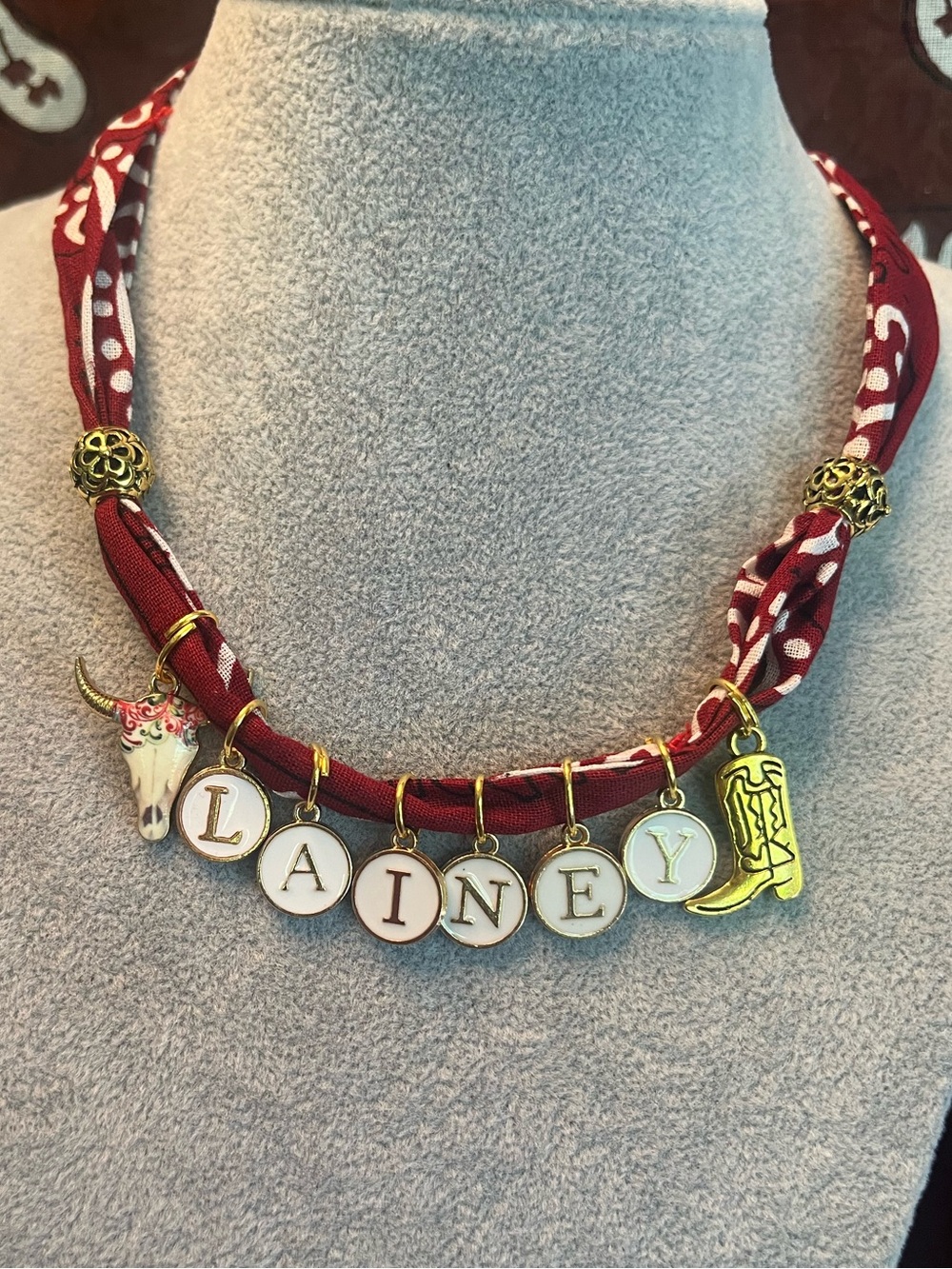 Bandana Scarf Necklace, Lainey Wilson, Dark Red Boho Bandana Necklace